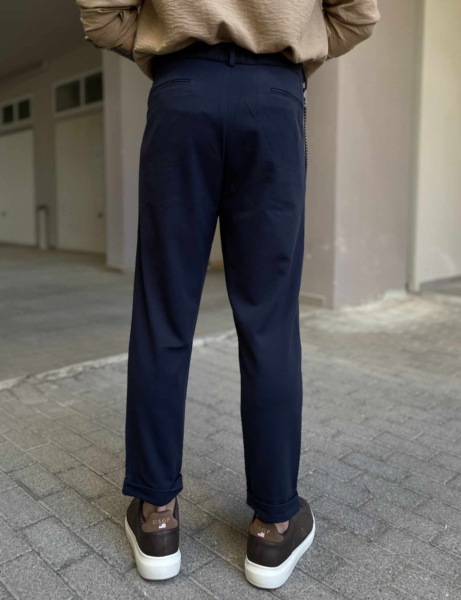 Joggermen ανδρικό μπλε υφασμάτινο παντελόνι με πιέτες και λάστιχο στην μέση 2003N φωτογραφία